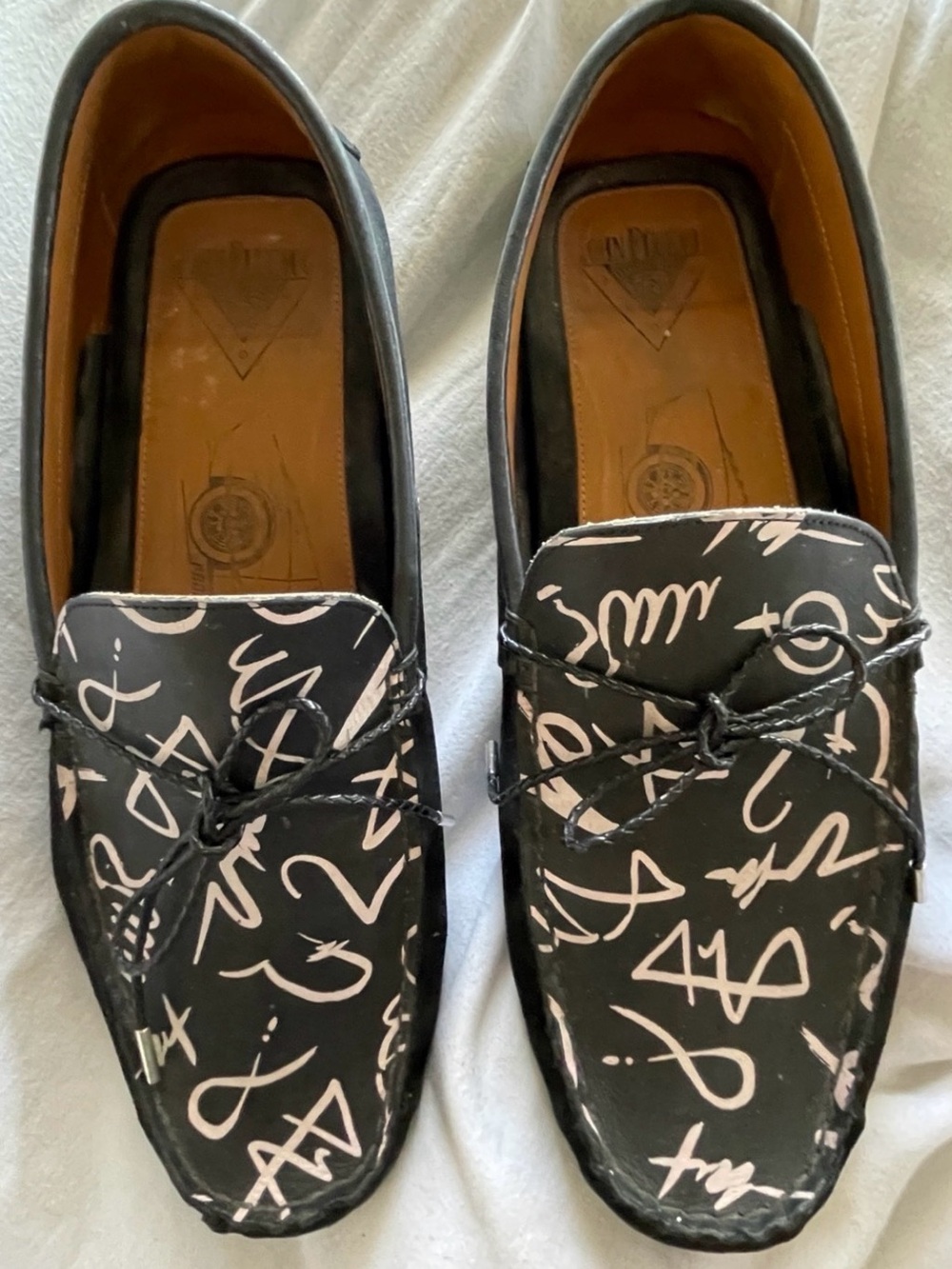 JOHN FLUEVOG Race ENZO Graffiti Print Leather DRIVING SHOES Size 11 - Picture 3 of 9